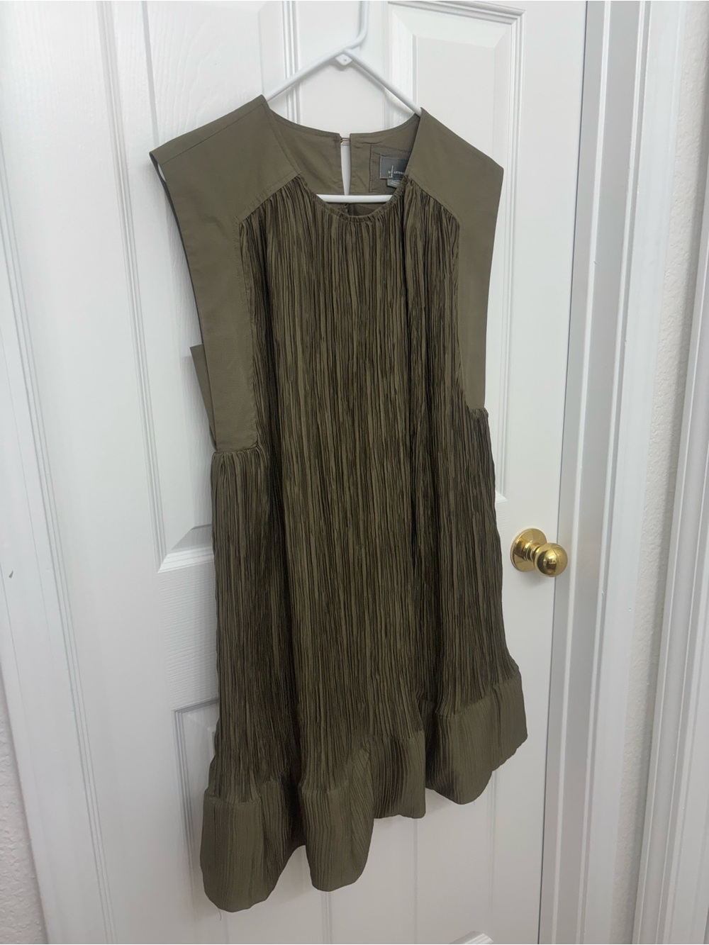 Anthropologie Olive Pleated Sleeveless Mini Dress